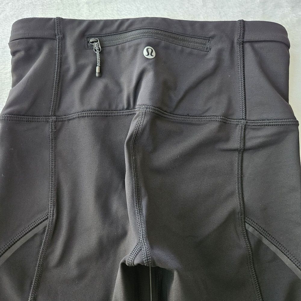 Lululemon Legging Size 4 Run With The Sun Crop‎ Black Mesh Reflective Detail Gym - Picture 9 of 11